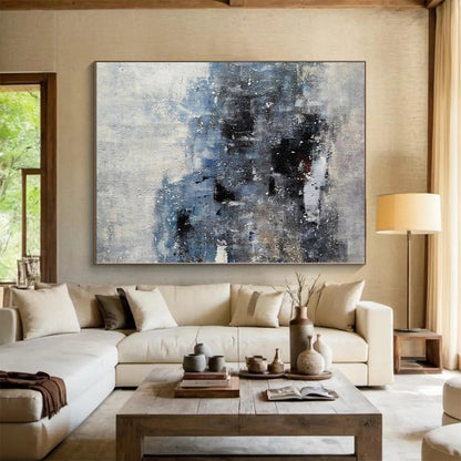 “Muted Blues and Greys Abstract”，Subtle - Toned Abstract Painting CT0359