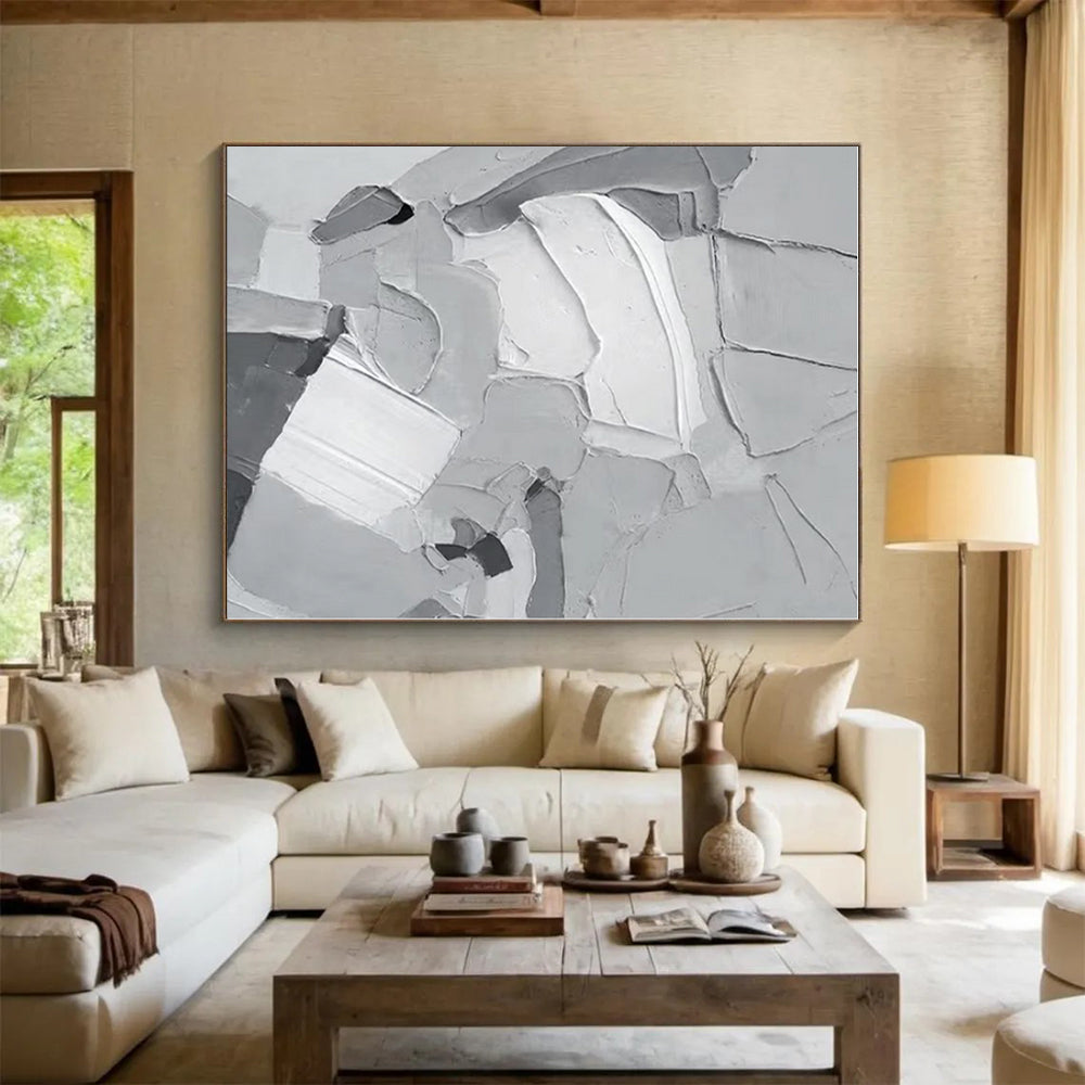 “Gray - White Textured Abstraction” - Abstract Textural Painting CT0407