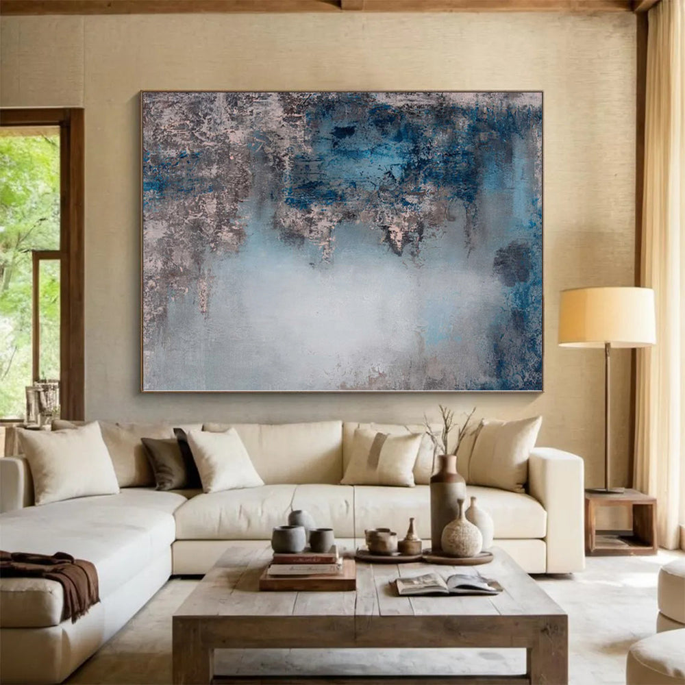 “Blue Gray Mists” - Abstract Painting with Blue, Gray, Muted Tones CT0021