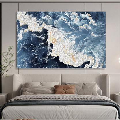 “Sea Splash” - Hues of dark blue, light blue, white, and gold; surging waves with golden glints in the spray CT1528