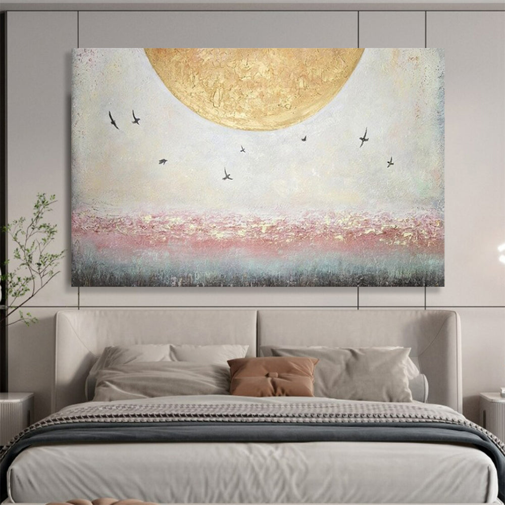 “Moon and Birds” – Textured Landscape Oil Painting CT1773