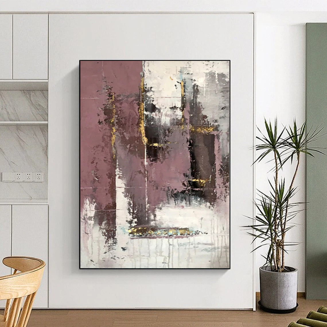 “Mauve and Gold Textured Abstract”，Textured Abstract Painting CT0366