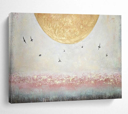 “Moon and Birds” – Textured Landscape Oil Painting CT1773