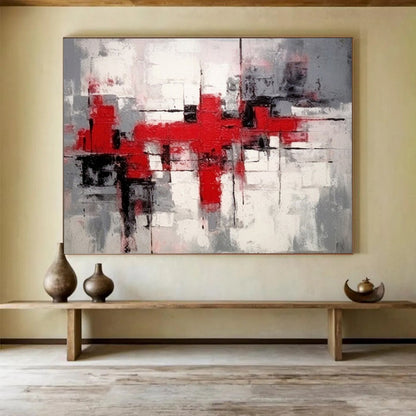 “Red - Gray Geometry” - A geometric abstract built with red, gray, and white CT1637