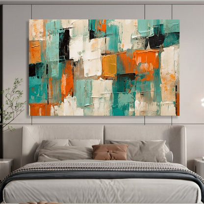 “Teal - Orange Textured Blocks” – Abstract Acrylic Painting CT1721