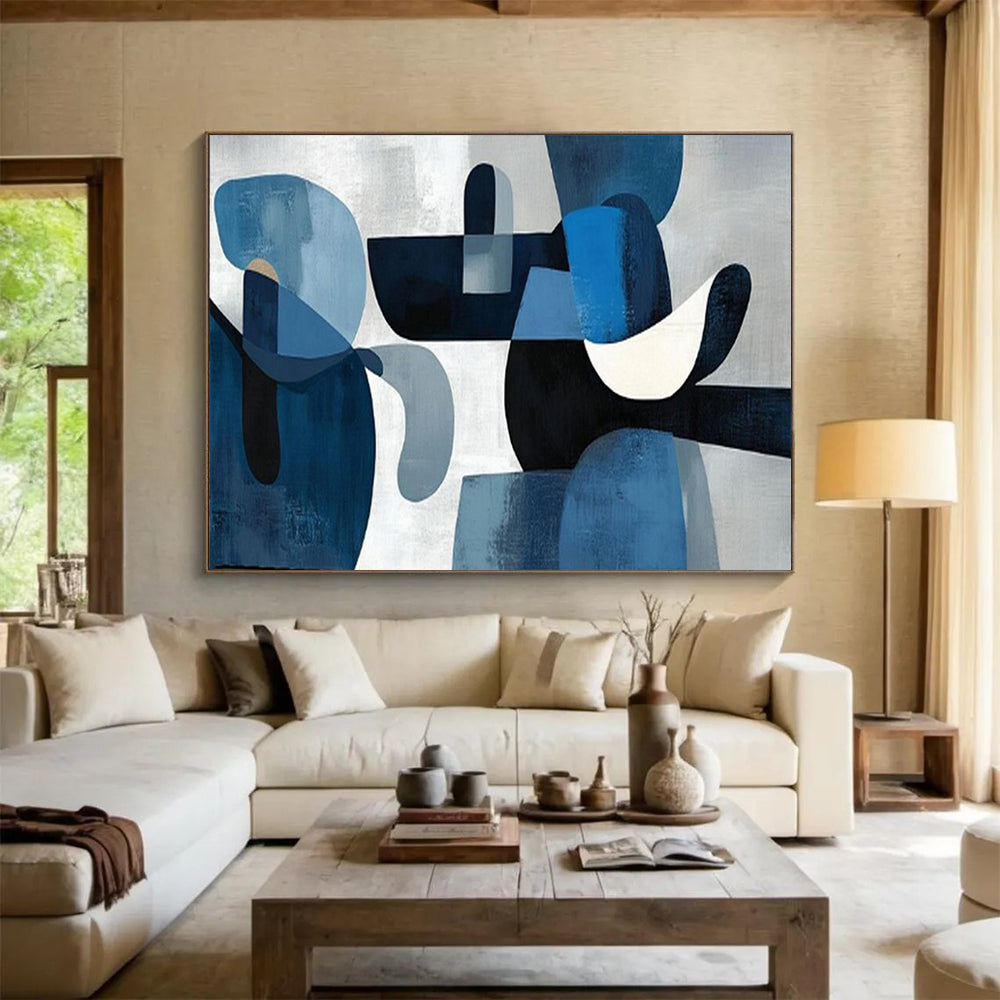 “Blue Abstract Shapes” – Abstract Geometric Acrylic Painting CT1713
