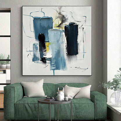 “Blue - Toned Abstract Forms with Lines”，Abstract Contemporary Acrylic Painting CT0516