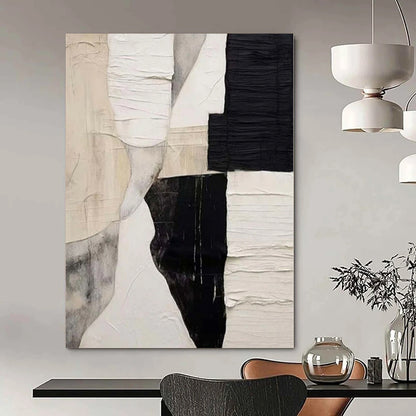 “Black - White - Beige Textured Collage” Mixed - Media Work CT0157