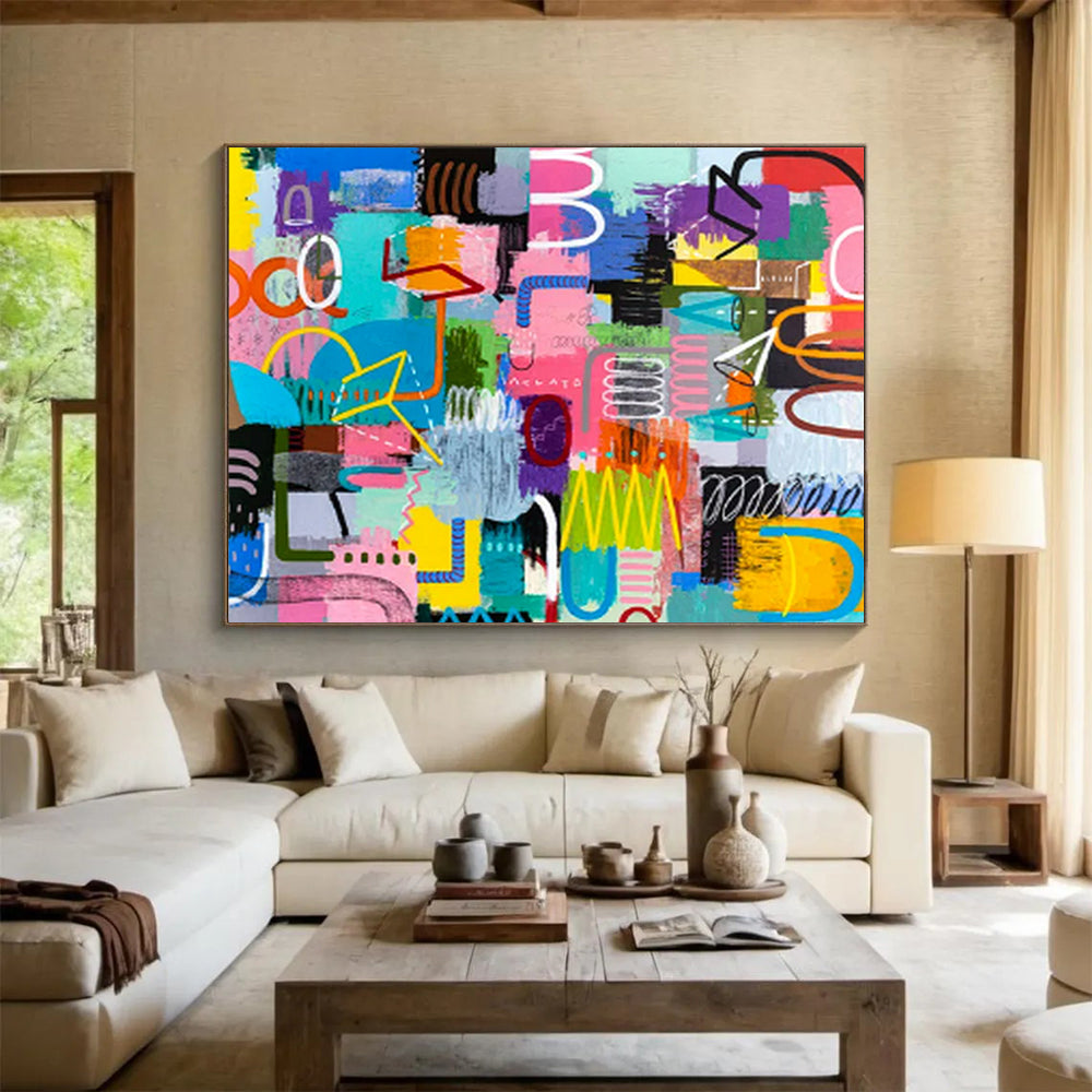 “Whimsical Color Doodles in Bright Hues” - Lively Abstract Acrylic Mural - Style Art CT1811
