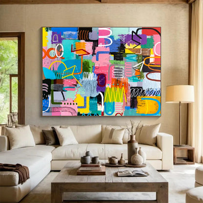 “Whimsical Color Doodles in Bright Hues” - Lively Abstract Acrylic Mural - Style Art CT1811