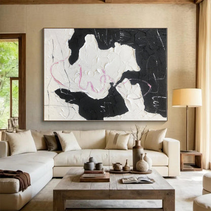 “Black - White - Pink Textured Abstraction” - Abstract Expressionist Art CT0480