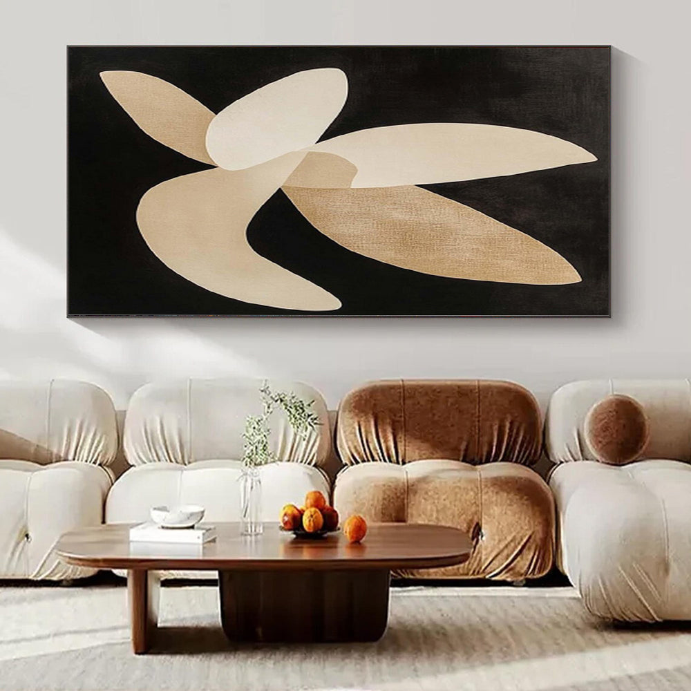 “Beige - Black Elegant Petals” Abstract Acrylic Painting CT0138