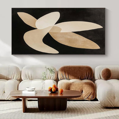 “Beige - Black Elegant Petals” Abstract Acrylic Painting CT0138