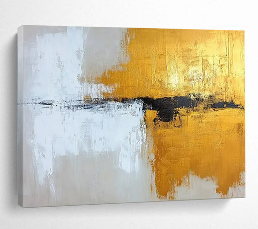 Gold, Black, and White Abstract Strokes - Contemporary Acrylic Art CT1803