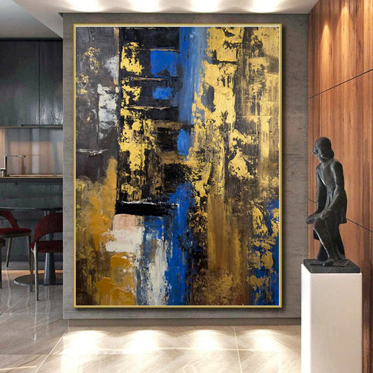 “Black - Gold - Blue Abstract Fusion” - Abstract Expressionist Art CT0445