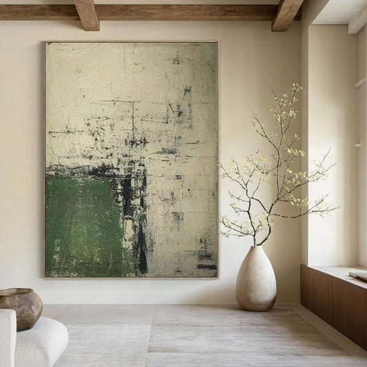 “Green and Gray Abstract Layers” Mixed - Media Art CT0168