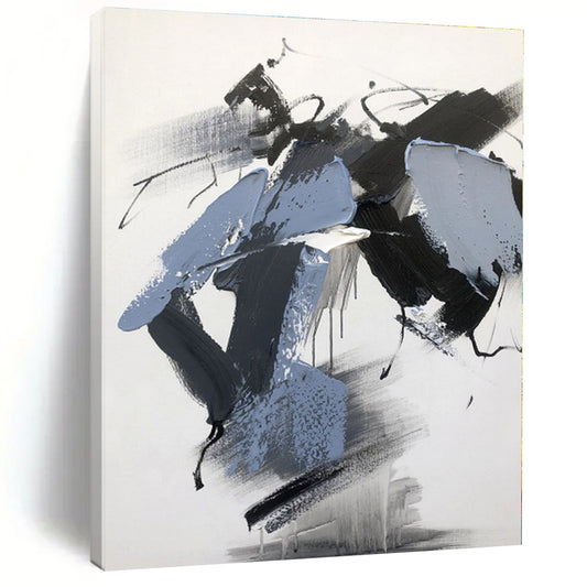 “Black - White - Blue Textured Abstraction” - Abstract Expressionist Art CT0498