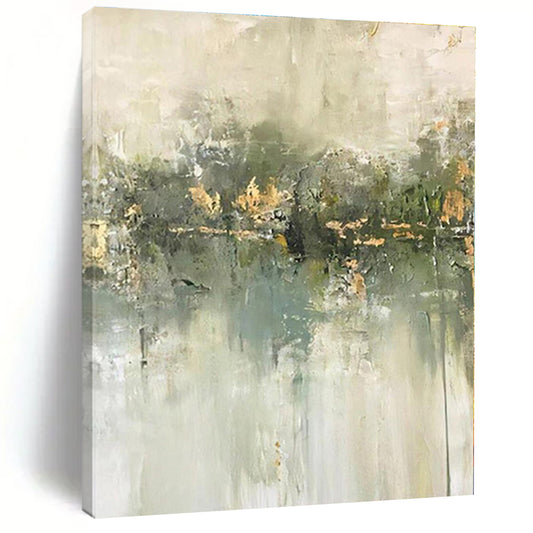 “Green - Gold Abstract Reflection” - Abstract Expressionist Art CT0423