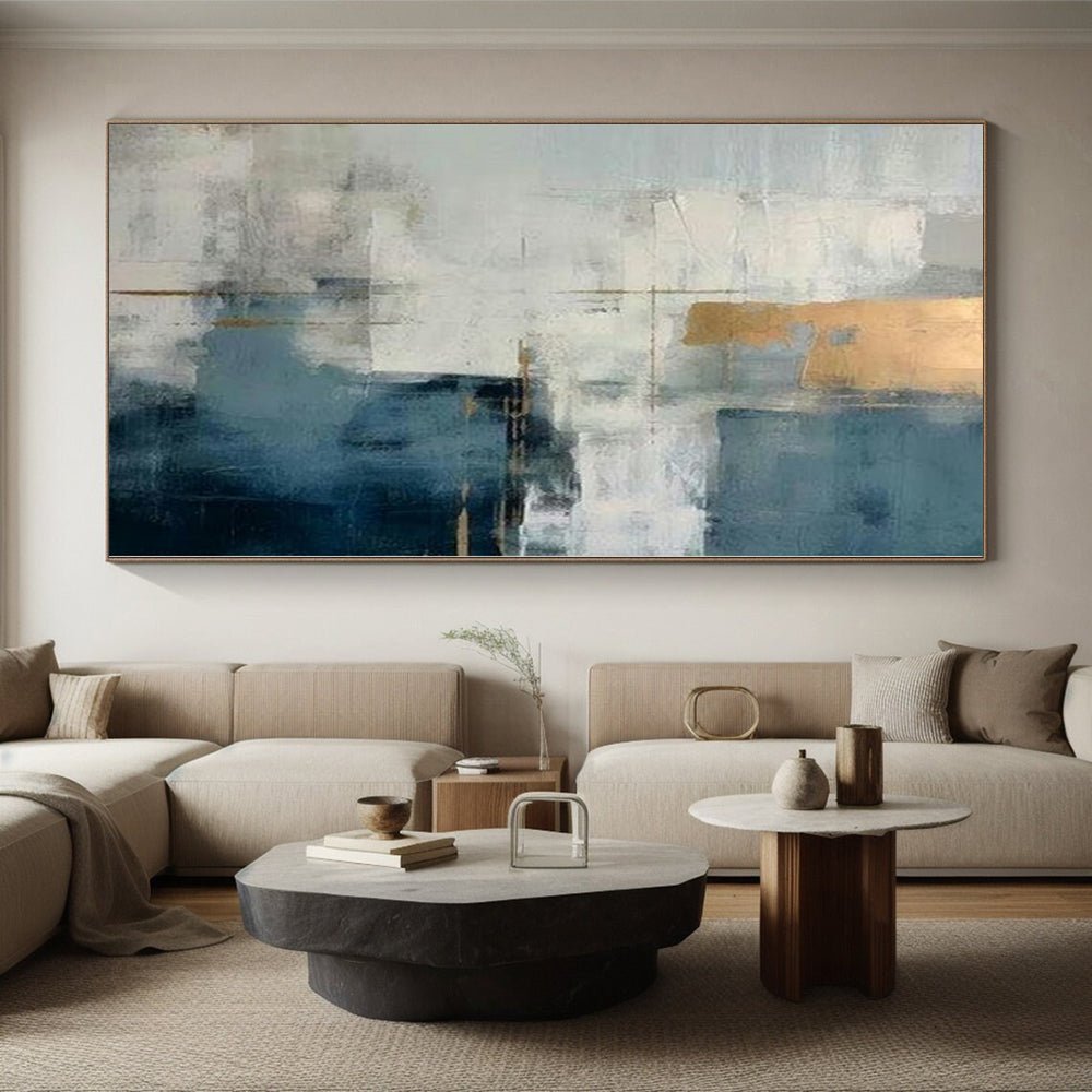 “Blue - Gray - Gold Abstract Layers” Abstract Acrylic Art CT0248