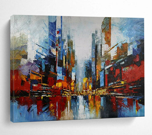 Colorful abstract cityscape with tall buildings and reflections CT1673