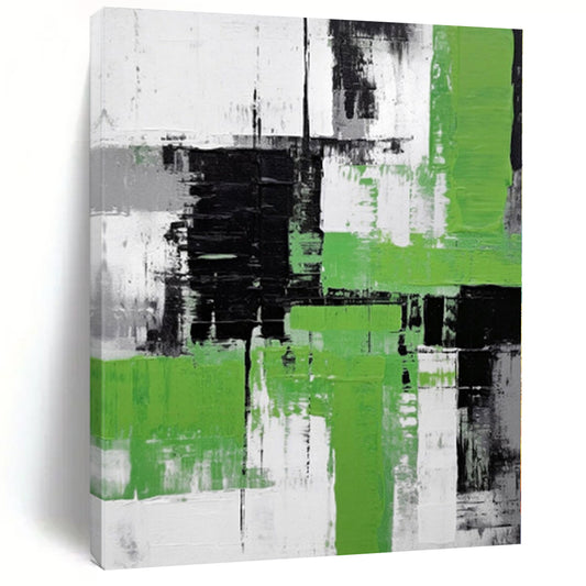 “Green, Black, and White Abstract Layers” Dynamic Acrylic Art CT0181