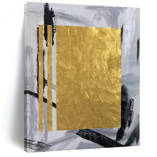 “Gold - Gray Geometric Boldness” Abstract Acrylic Art CT0292