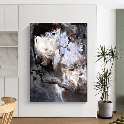“Shadowed Faces” - Abstract Art with Gray, Brown, White, Blue CT0048