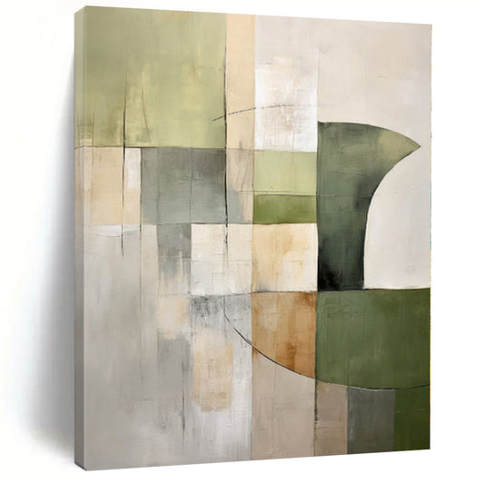 “Green - Beige Geometric Harmony” - Abstract Geometric Painting CT0394