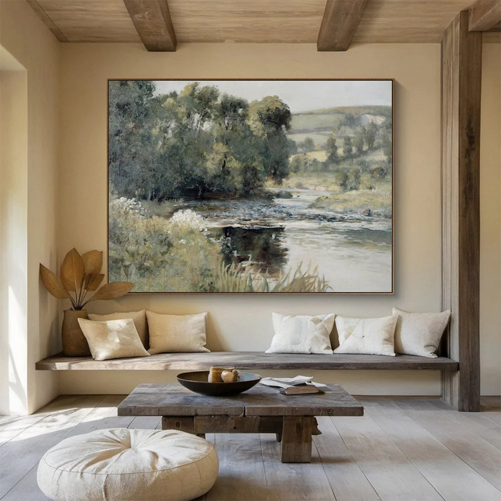 “River’s Embrace” - Lush greens, blues, browns; peaceful river winding through verdant lands CT1489