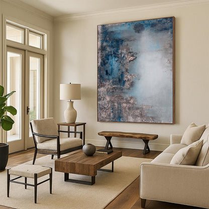 “Blue Gray Mists” - Abstract Painting with Blue, Gray, Muted Tones CT0021