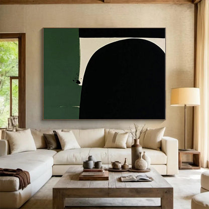 “Black - Green Minimalist Shape”，Geometric Abstract Art CT0651