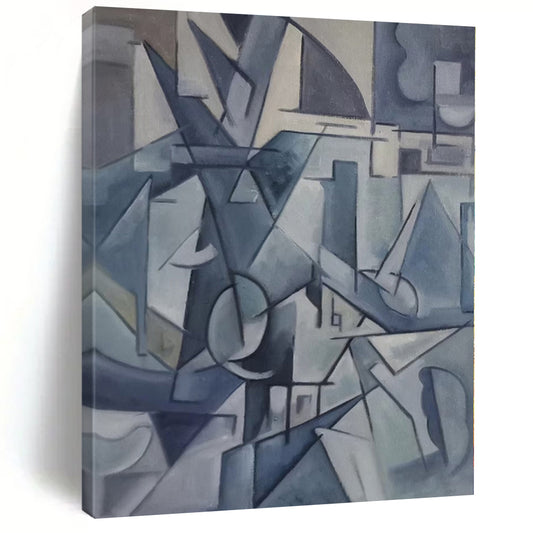 “Blue & Gray Cubist Abstraction” - Abstract Cubist - Style Painting CT0393