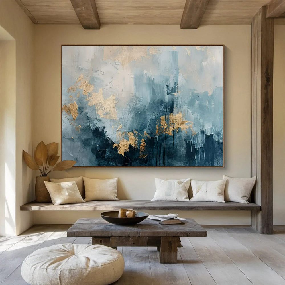 “Blue - Gray and Gold Abstract” – Textured Abstract Acrylic Painting CT1755