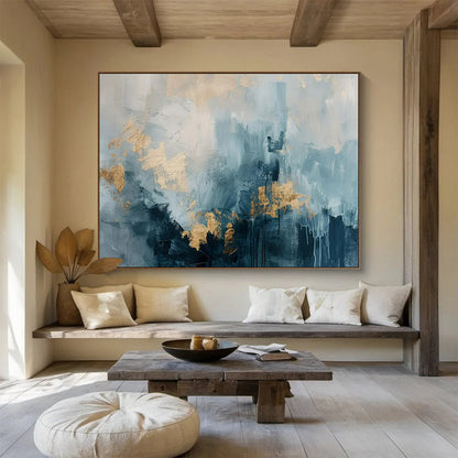 “Blue - Gray and Gold Abstract” – Textured Abstract Acrylic Painting CT1755