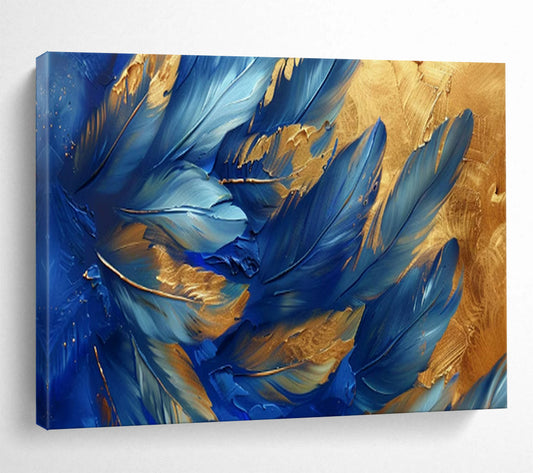 “Blue Feathers with Gold Accents” – Nature - Inspired Acrylic Painting CT1708