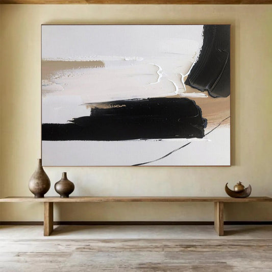 “Black - White - Beige Strokes” - Black, white, beige; bold brush strokes CT1563