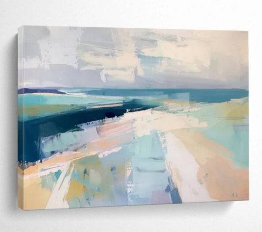 “Cool Coastal Abstract” - Shades of blue, gray, and white; abstract shapes evoking a coastal landscape CT1542