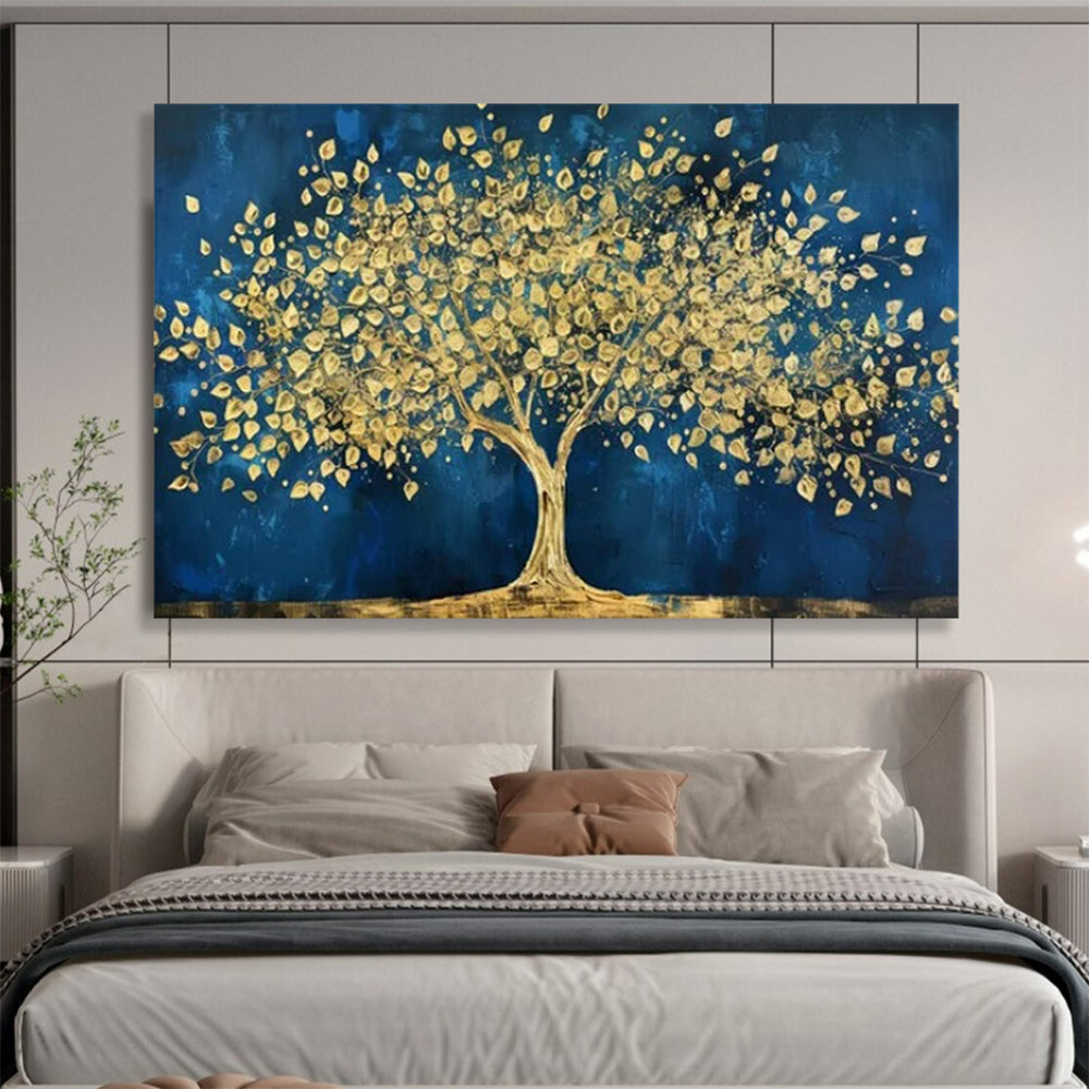 “Midnight Gold Tree” - Golds, deep blues; striking golden tree against a dark sky CT1620
