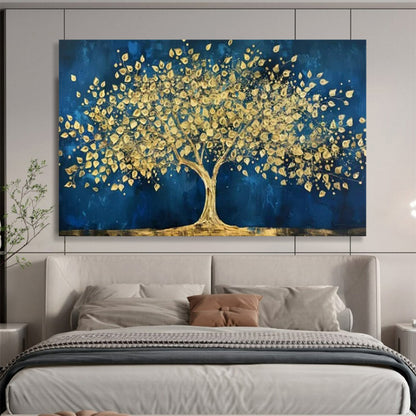 “Midnight Gold Tree” - Golds, deep blues; striking golden tree against a dark sky CT1620