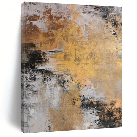 “Gilded Grunge” - Abstract Acrylic with Gold, Gray, Black Textures CT0014