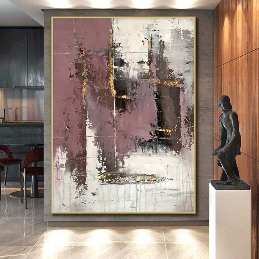 “Mauve and Gold Textured Abstract”，Textured Abstract Painting CT0366