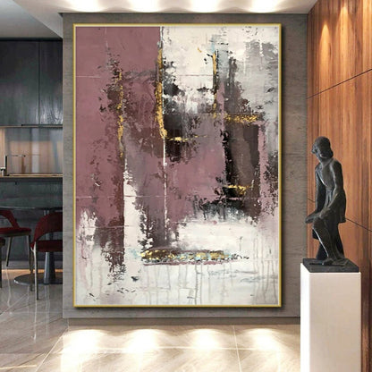 “Mauve and Gold Textured Abstract”，Textured Abstract Painting CT0366