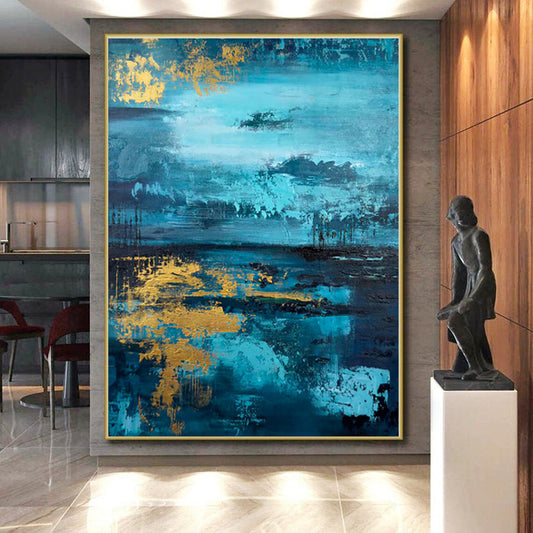 “Blue - Gold Abstract Seascape” - Abstract Coastal Art CT0446