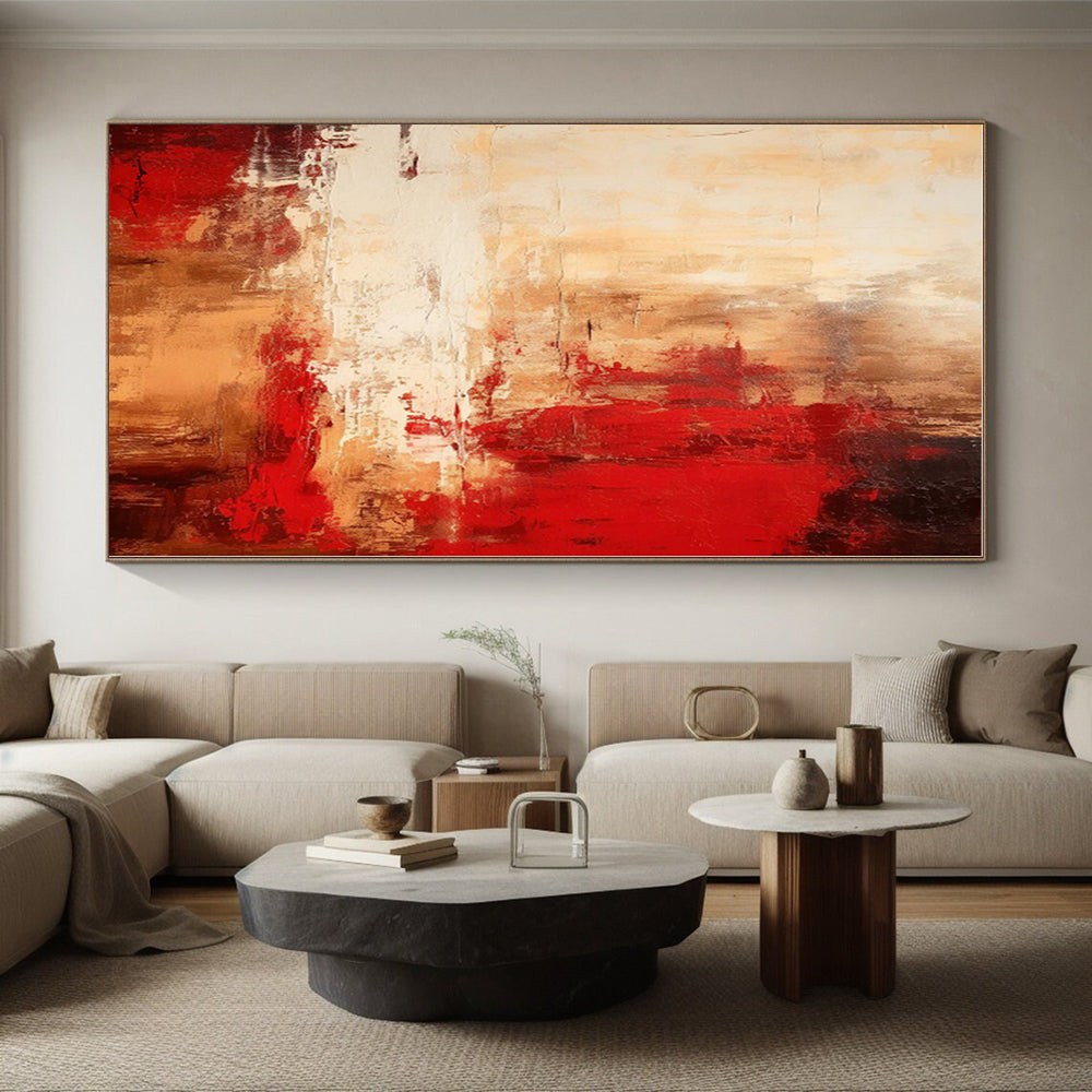 “Red - Beige Abstract Landscape” - Abstract Landscape Art CT0481