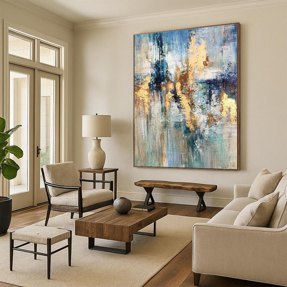 “Blue - Gold Abstract Fusion” - Abstract Expressionist Art CT0414