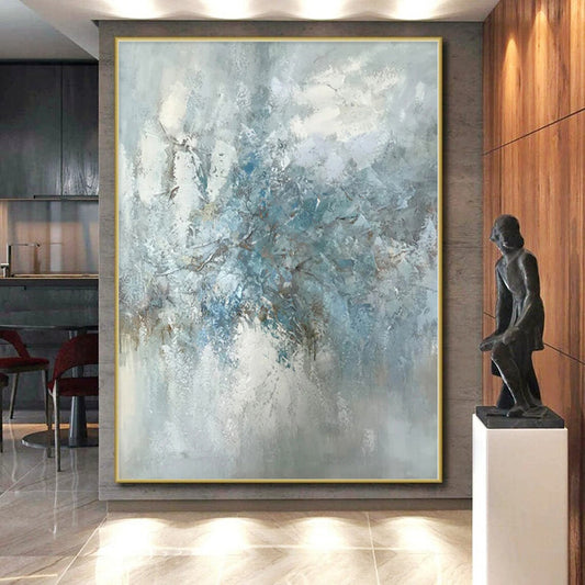 “Soft Blue Abstract Blooms” Abstract Acrylic Art CT0297
