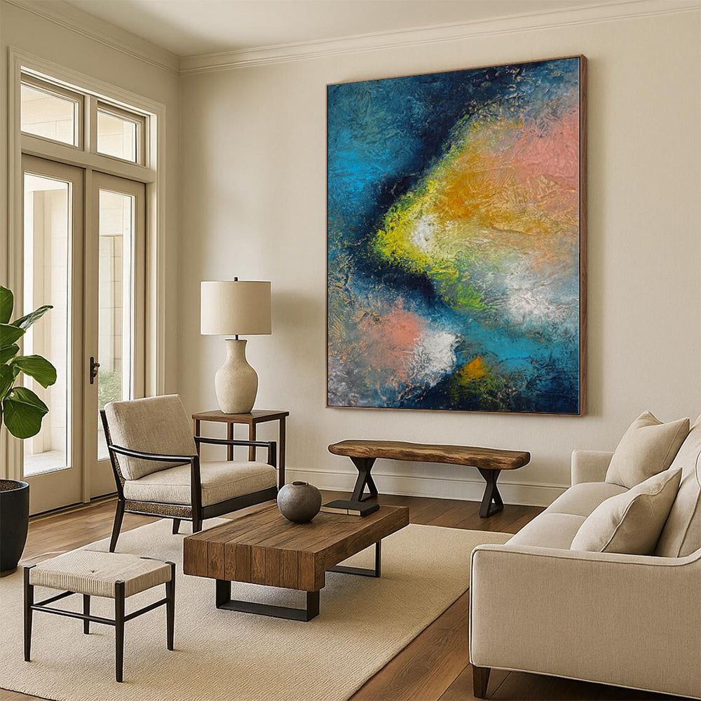 “Cosmic Textures” - Abstract Work with Blue, Green, Yellow, Pink, White CT0057