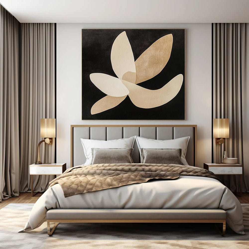 “Beige - Black Elegant Petals” Abstract Acrylic Painting CT0138