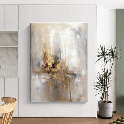 “Gold - White Abstract Cityscape”，Dreamy Abstract Oil Painting CT0570