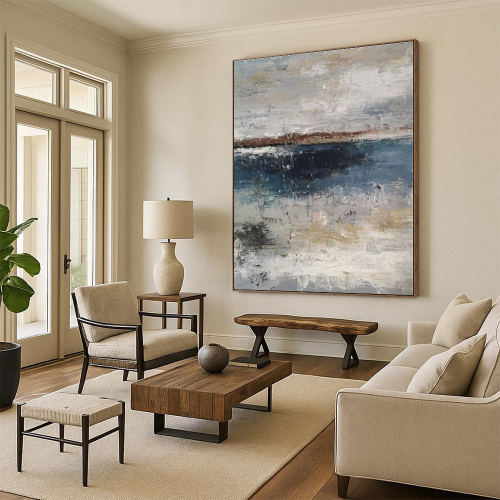 “Gray - Blue Coastal Abstraction” - Abstract Landscape Art CT0471